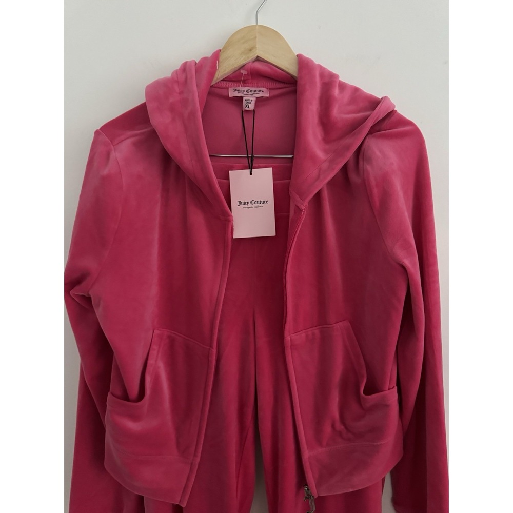 Juicy Couture‎ L, XL Velour Vixen Pink Bling Cropped Low Rise Tracksuit NWT - Picture 2 of 13